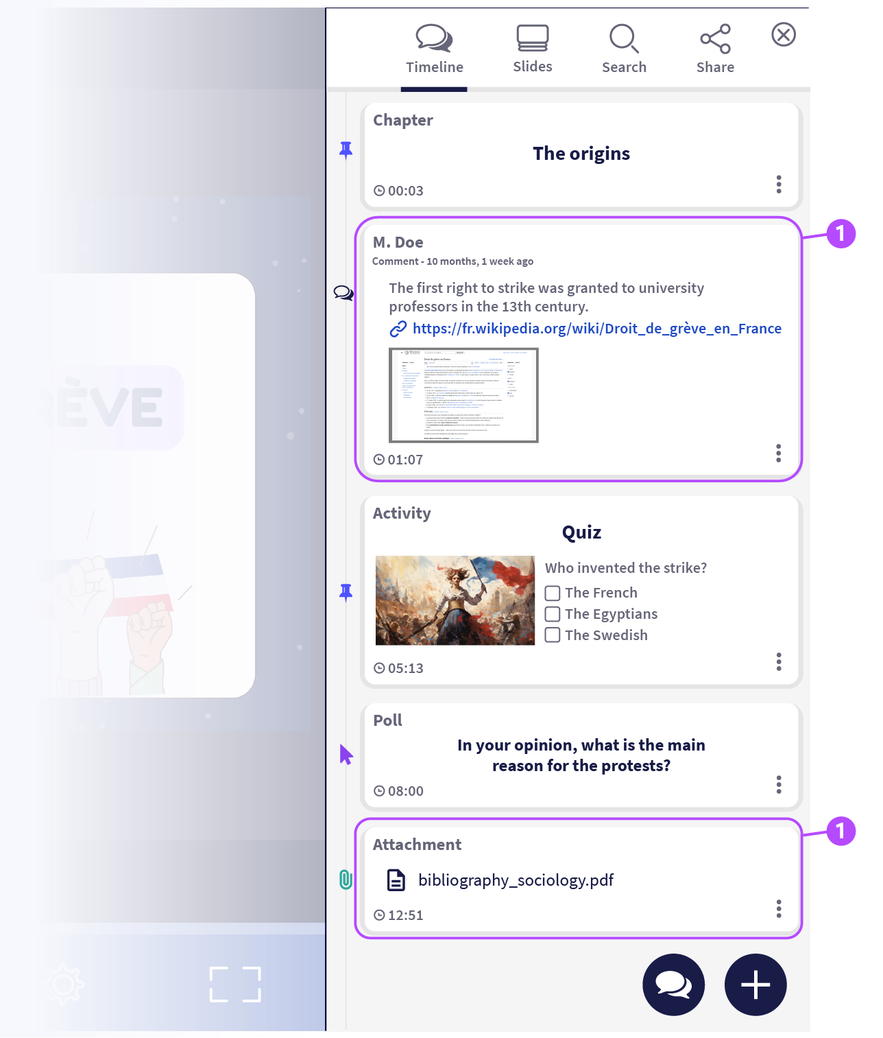 Sidebar of player with social annotations